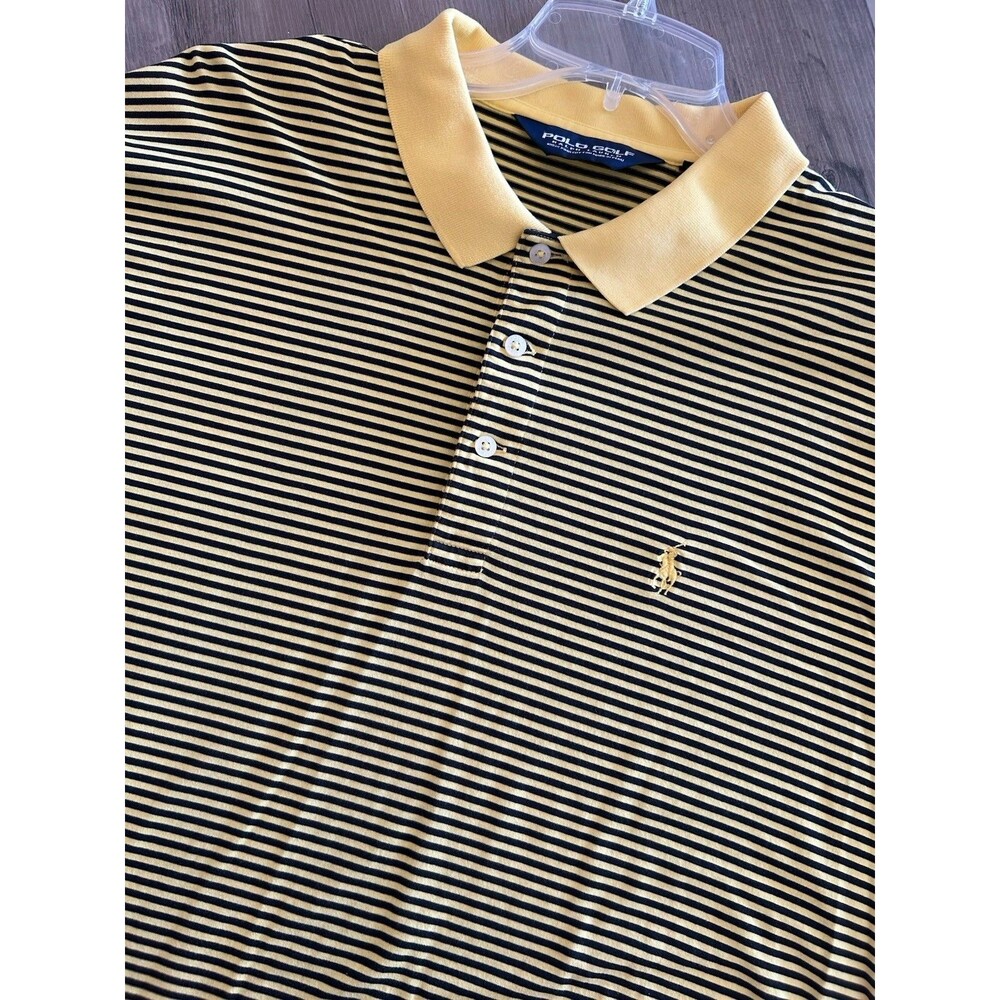 Vtg Polo Golf Ralph Lauren Shirt Men's 2XL Yellow Blue Striped Moisture Manage